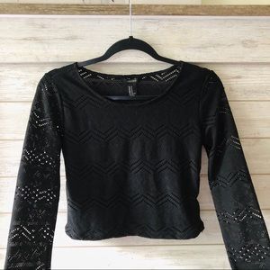 Black Lace Long Sleeve Cropped Forever 21 Top